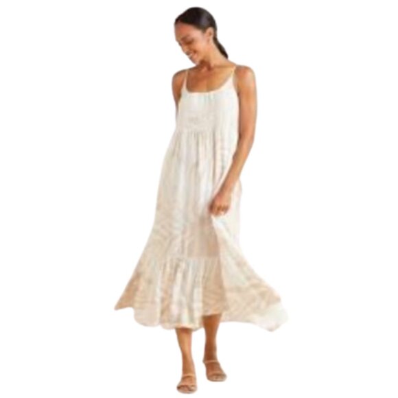 Z Supply Lido Slub Midi Maxi Dress Womens Medium Cream Ivory Sleeveless Tiered - Picture 1 of 15